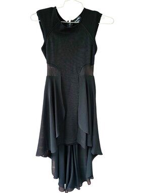 Bebe Black High-Low Sleeveless Dress XXS Sheer Overlay Elegant Evening Wear